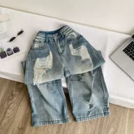 High Waist Ripped Jeans for Women Loose Fit Casual Style Blue Denim Available in XS to 2XL Wholesale