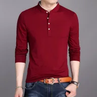 Slim Fit Mens Long Sleeve Polo Shirt in White Navy Blue Black Gray Red for Spring and Autumn Wholesale