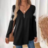 Casual Black Long Sleeve T Shirt for Women with Embroidery and Raglan Sleeves for Autumn Wholesale fast shipping