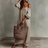 Vacation Style Maxi Dress Casual Loose Fit Off Shoulder Design Comfortable Fabric Perfect for Summer Outings