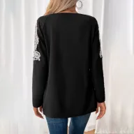 Casual Black Long Sleeve T Shirt for Women with Embroidery and Raglan Sleeves for Autumn Wholesale fast shipping