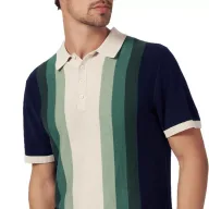 Mens Striped Knitted Polo Shirt Short Sleeve Stand Collar Polyester Available in Red and Green Sizes M to XXXL
