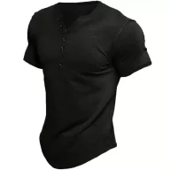 Mens Loose Fit Short Sleeve Stand Collar Cotton T Shirt Solid Pattern Available in Multiple Colors and Sizes