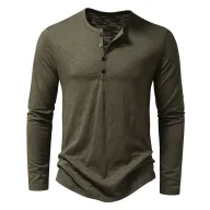 Mens Long Sleeve Collarless T Shirt in Solid Colors Made of Polyester for Spring Casual Wear