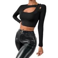 Womens Long Sleeve T Shirt Slim Fit Black Cotton Top Casual Wear for All Seasons