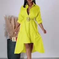 Casual Button Up Shirt Dress for Women Loose Fit Solid Color Available in Black and Beige Wholesale with Low MOQ