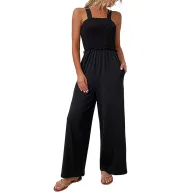 Black Wide Leg Jumpsuit for Women Casual Summer Style Comfortable Sleeveless Design