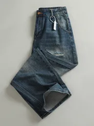 Loose Fit Breathable Denim Sleeveless Collarless Mens T Shirt in Blue