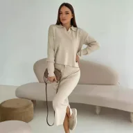 Knitted Two Piece Set for Women Soft Fabric with Split Sweater and Tie Waist Skirt Casual Autumn Winter Wear Wholesale