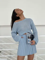 Lace Knit Two Piece Set for Women Loose Fit Sweater and Pleated Skirt Casual Fashion for Spring and Autumn Wholesale