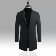 Mens Wool Blend Overcoat Slim Fit Single Breasted Mid Length Casual Outerwear for Fall and Winter
