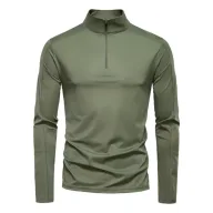 Mens Casual Long Sleeve T Shirt Slim Fit Stand Collar Breathable Polyester Solid Pattern UPF 100 Protection