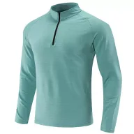 Mens Casual Long Sleeve Solid T Shirt High Quality Half Zipper Loose Fit Breathable Polyester Available in Multiple Colors