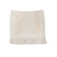 Womens Summer French Style Crop Top and Bodycon Skirt Set with Tie Detail in Apricot and Black Wholesale