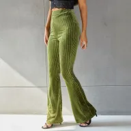 High Waisted Velvet Flare Pants for Women Slim Fit Versatile Style Casual Wear Wholesale Available