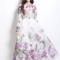 Womens Floral Print Two Piece Set Lantern Sleeve Top High Waist Skirt Spring Fashion