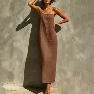 Summer Maxi Dress Solid Color Casual Style Sleeveless Comfortable Fabric Perfect for Vacation Wholesale Available