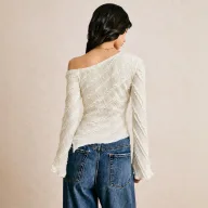 Asymmetrical Hem Long Sleeve T Shirt French Texture Slim Fit Flared Sleeve Casual Wear for Women Wholesale Available