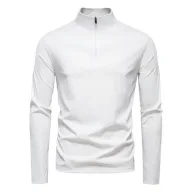 Mens Casual Long Sleeve T Shirt Slim Fit Stand Collar Breathable Polyester Solid Pattern UPF 100 Protection