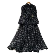 French Romantic Style Lace A Line Dress for Women Stand Collar Lantern Sleeves Waist Defining Elegant Mesh Perfect