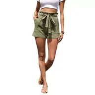 High Waist Loose Fit Casual Shorts for Women Cotton Linen Blend Solid Color Summer Vacation Wear
