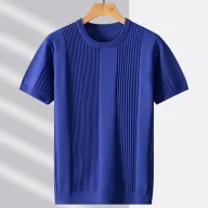 Cotton Knitted Short Sleeve Striped T Shirt for Men in Various Colors and Sizes