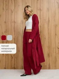 Long Cardigan Coat with Belt Loose Fit Modal Fabric Button Closure Available in Gray and Red Wholesale Supply