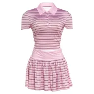 Striped Button Up T Shirt and Low Waist Ruffled Skirt Set for Women Summer Casual Wear Available in Pink and Apricot