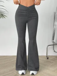 High Waisted V Neck Slim Fit Stretch Flare Pants Womens Casual Trousers Perfect for Everyday Wear Ready to Ship