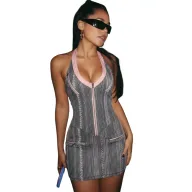 Summer Womens Sexy Backless Halter Dress Trendy Zipper Design Stylish Fit Perfect for Parties and Night Out