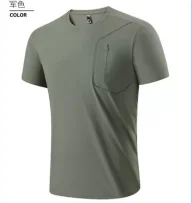 Mens Short Sleeve Quick Dry Breathable Solid T Shirt in Nylon Available in Gray Black Blue Green Sizes L to 5XL