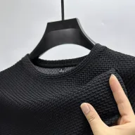 Mens Loose Fit Short Sleeve T Shirt in Solid Wool for Summer Black White Dark Gray Dark Green Khaki Blue Sizes M to 4XL