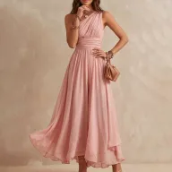 Elegant High Waist Sleeveless Long Dress in Solid Polyester for Parties and Events Available in Multiple Colors and Sizes