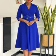 Plus Size Womens Dress Elegant A Line Silhouette Classic Collar Solid Color Autumn Collection