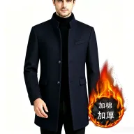 Mens Wool Blend Overcoat Thickened Mid Length Warm Stylish Autumn Winter Outerwear OEM Available