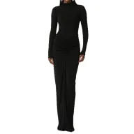 Elegant Sleeveless High Waist Solid Polyester Dress in Black for Women
