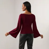 Bell Sleeve T Shirt for Women Hollow Design Slim Fit Long Sleeve Top Casual Office Wear