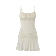 Womens Spring Outfit Set French Style Backless Camisole with Ruffle Hem and Mermaid Skirt Available in Apricot and Pink
