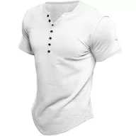 Mens Loose Fit Short Sleeve Stand Collar Cotton T Shirt Solid Pattern Available in Multiple Colors and Sizes
