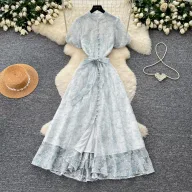 Lace Sequin Maxi Dress for Women High Waist A Line Silhouette Elegant Design Perfect for Summer Parties Wholesale
