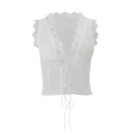 Lace Trim Tie Top and Bodycon Skirt Set for Women Slim Fit Spring Fashion Available in White Wholesale Sizes S M L