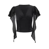 Womens Summer Top Fashionable American Style Unique Design Side Hollow Out Short Sleeve Casual Wear Wholesale