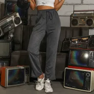 Womens High Waisted Casual Pants Solid Gray Straight Leg Comfortable Fabric Summer Wear