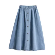 Blue Denim Skirt for Women Elastic Waist Button Design Casual Street Style Available in Multiple Sizes and Wholesale