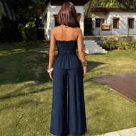 Off Shoulder Crop Top and Wide Leg Pants Set for Women Slim Fit Casual Style Available in Blue Wholesale Sizes S to XL