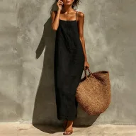 Summer Maxi Dress Solid Color Casual Style Sleeveless Comfortable Fabric Perfect for Vacation Wholesale Available