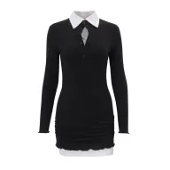 Womens Long Sleeve Dress Set Slim Fit College Style Spring Fashion Available in Black Wholesale Sizes S M L