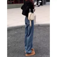 High Waist Wide Leg Jeans for Women Loose Fit Spring Fashion Blue Denim customizable