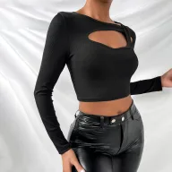 Womens Long Sleeve T Shirt Slim Fit Black Cotton Top Casual Wear for All Seasons