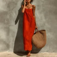 Summer Maxi Dress Solid Color Casual Style Sleeveless Comfortable Fabric Perfect for Vacation Wholesale Available